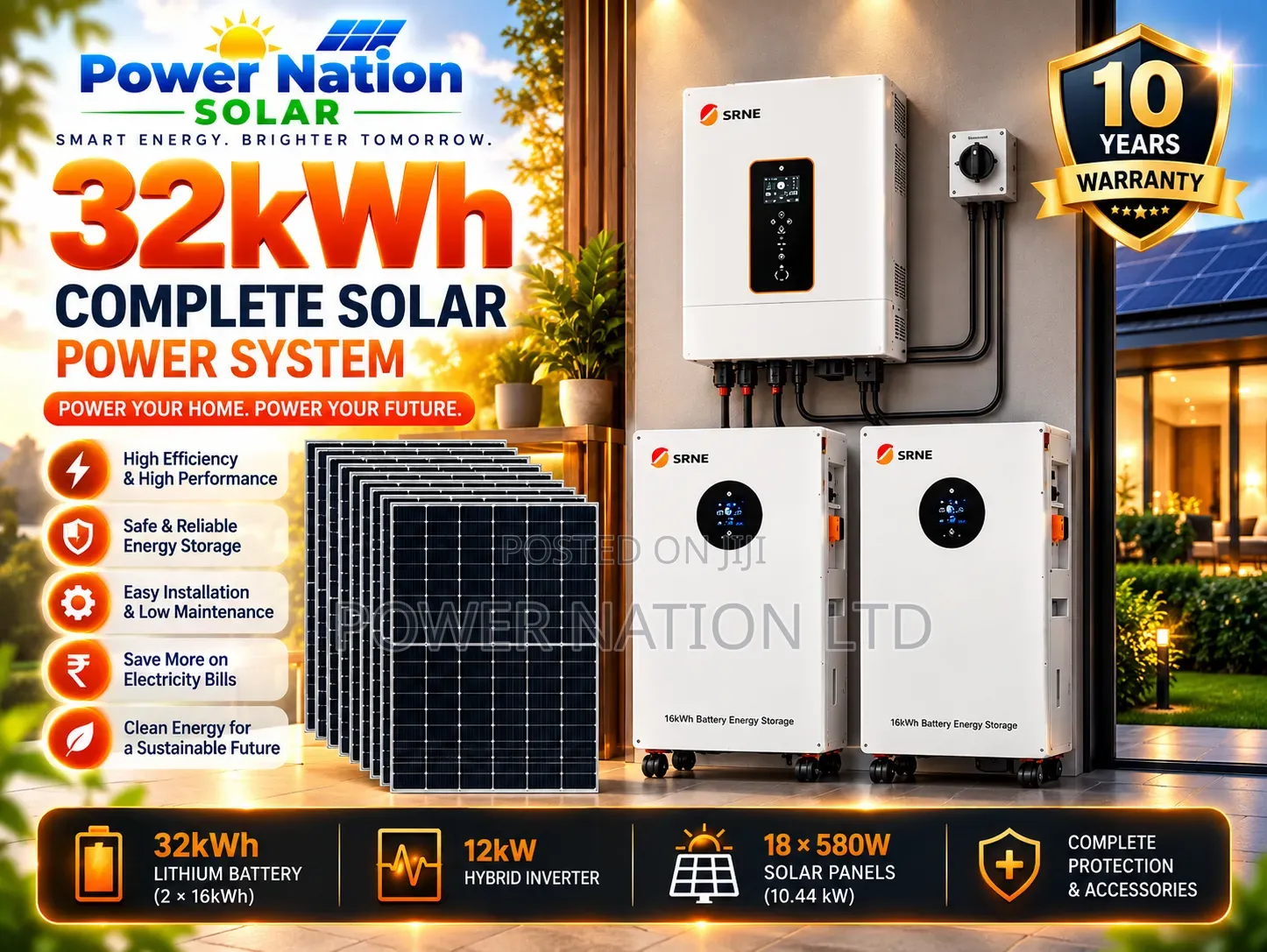 32kwh Massive Clean Energy Hybrid Lithium Solar System Full Kit