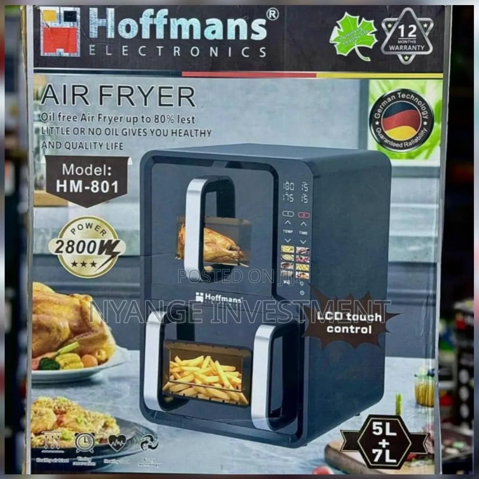 Hoffman 801 Dual-Basket Air Fryer With a Total Capacity of 12 Liters .