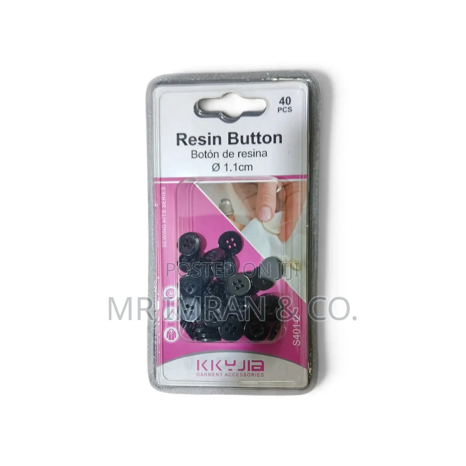 40 Black 4-Hole Resin Buttons (1.1 Cm in Diameter)
