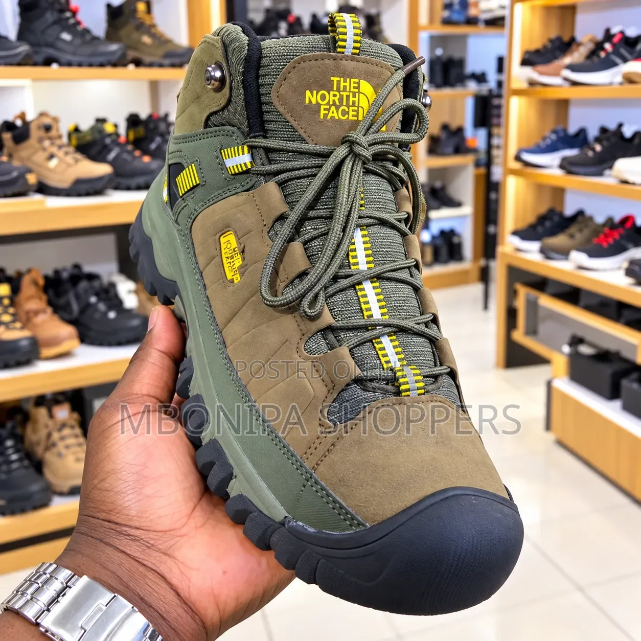 Men's Outdoor Hiking Boots – Olive Green & Brown Rugged Trekking Shoes