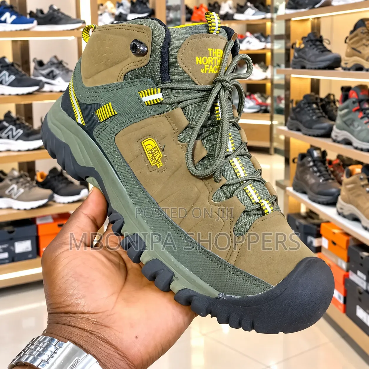 Men's Outdoor Hiking Boots – Olive Green & Brown Rugged Trekking Shoes