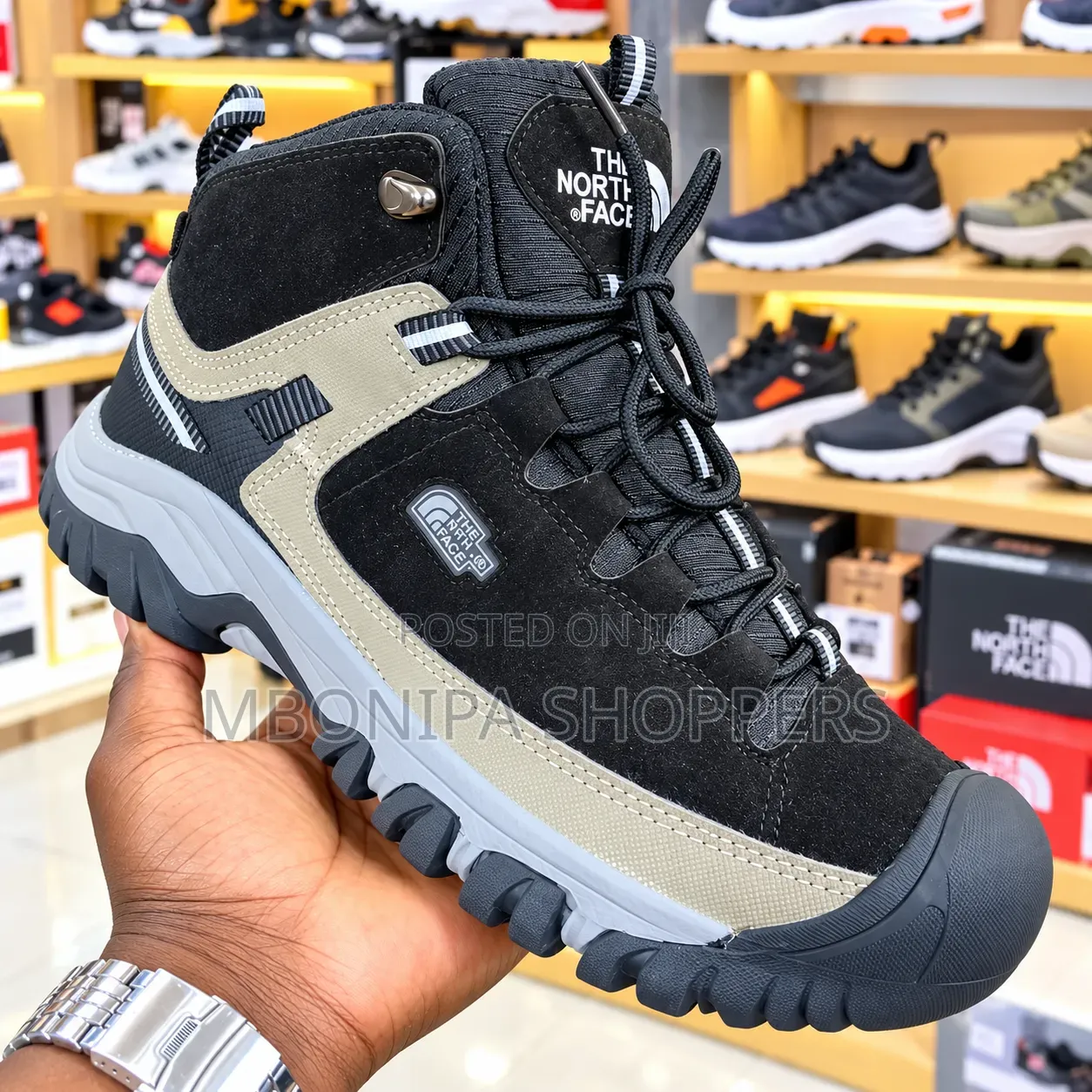 Men's Black & Khaki HighTop Outdoor Hiking Boots Rugged Non-Slip Shoes