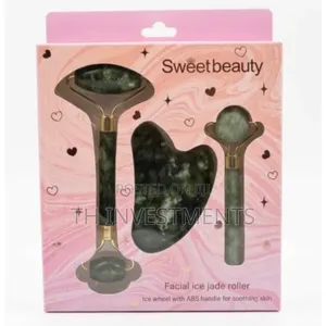 Facial Jade Roller Plus Gua Sha Scraper Green 3pcs