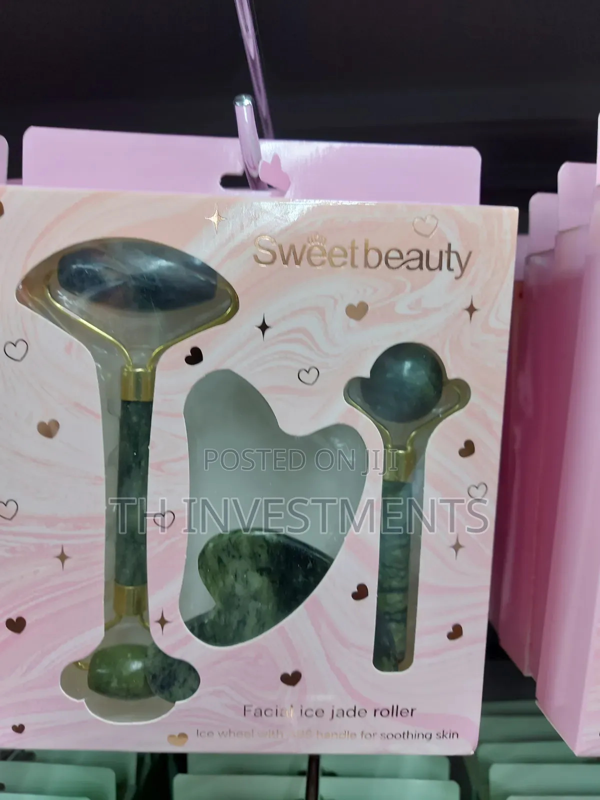 Facial Jade Roller Plus Gua Sha Scraper Green 3pcs