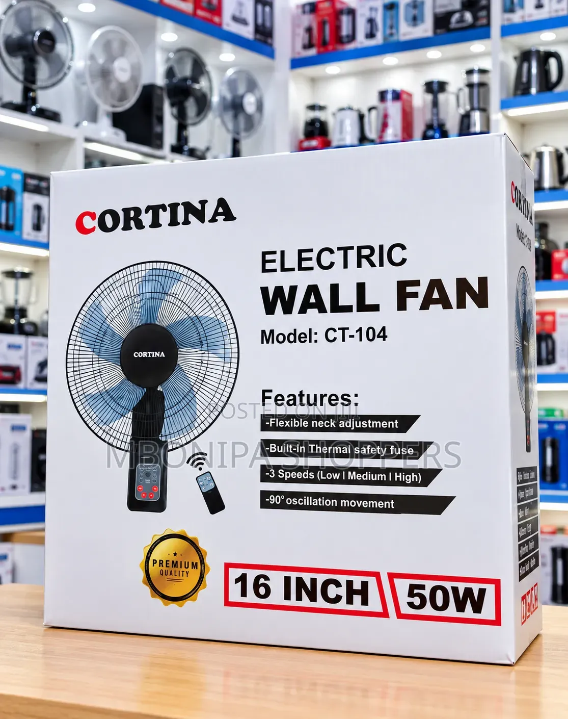 CORTINA CT-104 16-Inch Electric Wall Fan – 50W With Remote Control