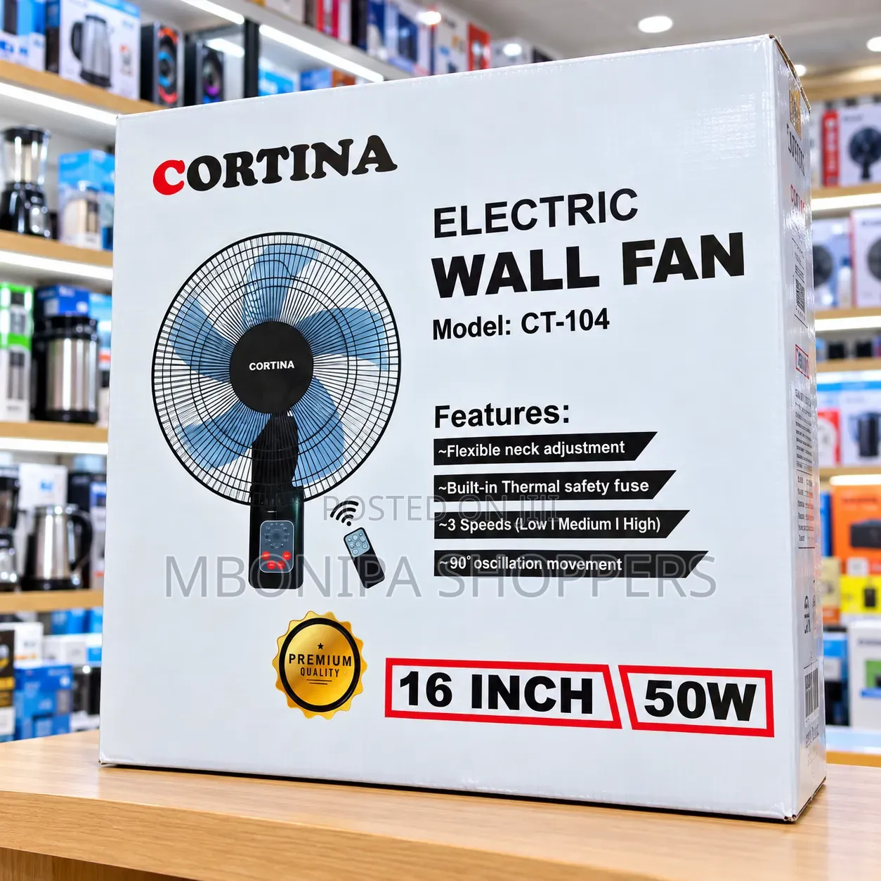 CORTINA CT-104 16-Inch Electric Wall Fan – 50W With Remote Control