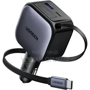 Ugreen Ec602 60w Car Charger 1 USB-C 1usb a Ports & Retractable Cable