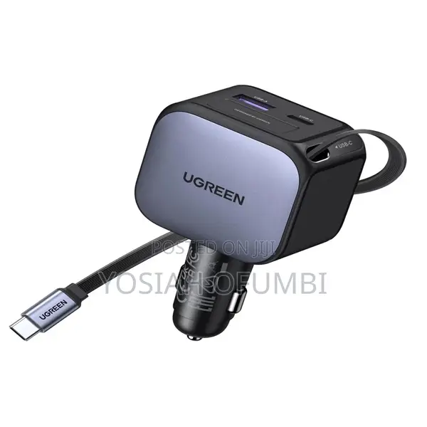 Ugreen Ec602 60w Car Charger 1 USB-C 1usb a Ports & Retractable Cable