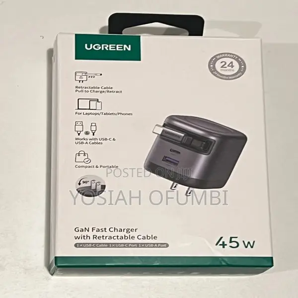 UGREEN X614 45W With 2USB C & 1USB a Fast Charger & Retractable Cable