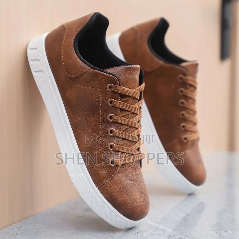 Men's Smart Casual Faux Leather Sneakers With White Soles