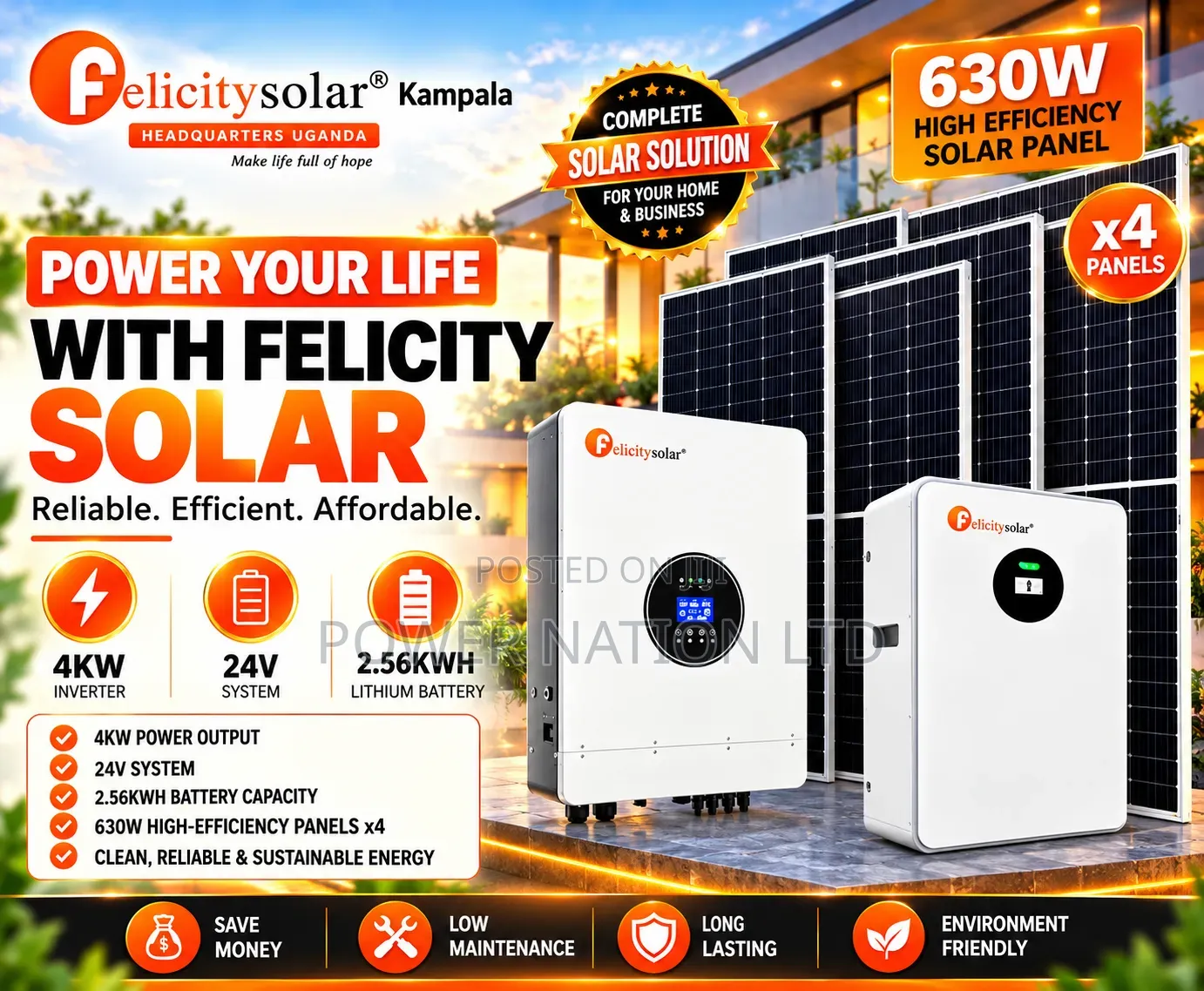 2.5kwh 4kw 24v Felicity Massive Energy Hybrid/Lithium Solar System