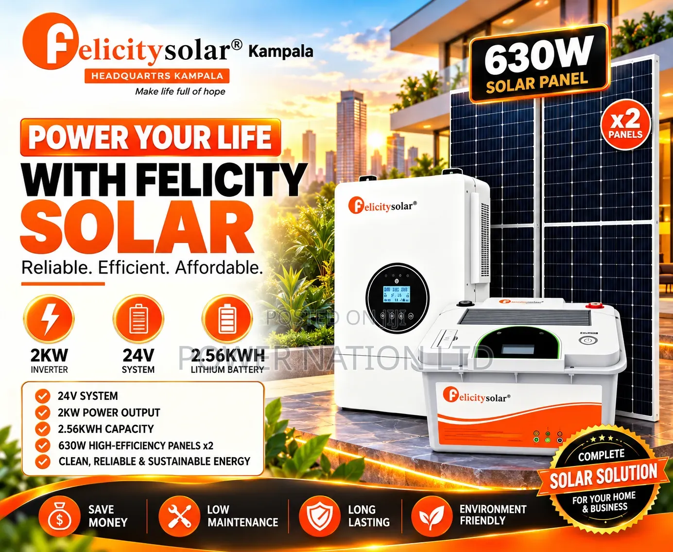 2kva 2.5kwh 24v Felicity Megasun Hybrid/Lithium Solar System Full Kit