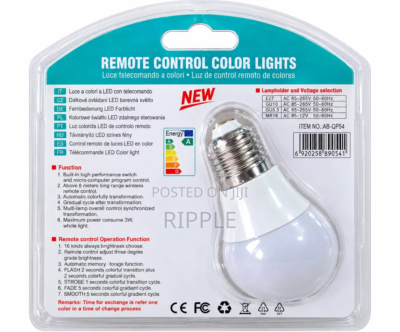 Aerbes 3W RGB LED Bulb – Remote Control Multicolor Light