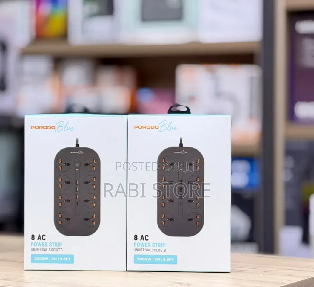 Porodo 8 AC Power Extension, 1 USB-C & 3 USB-A, 3m Long, UK Plug