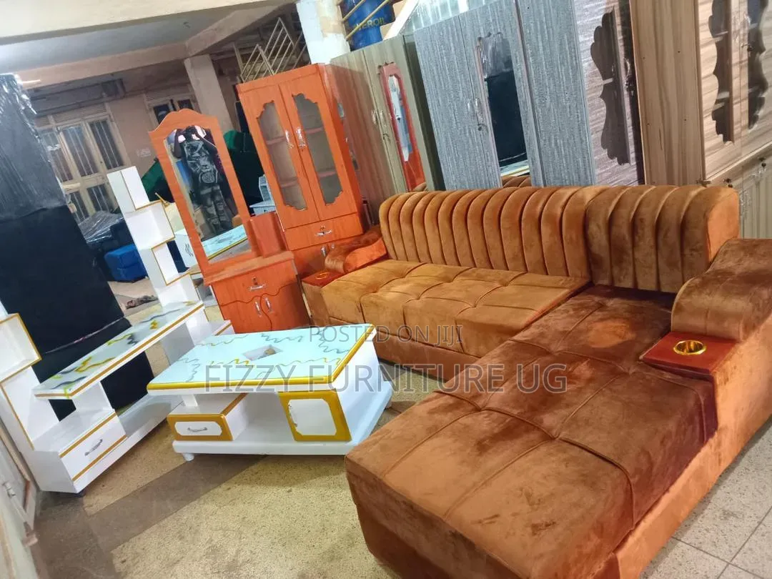 L Shaped Sofa Set in Brown Color