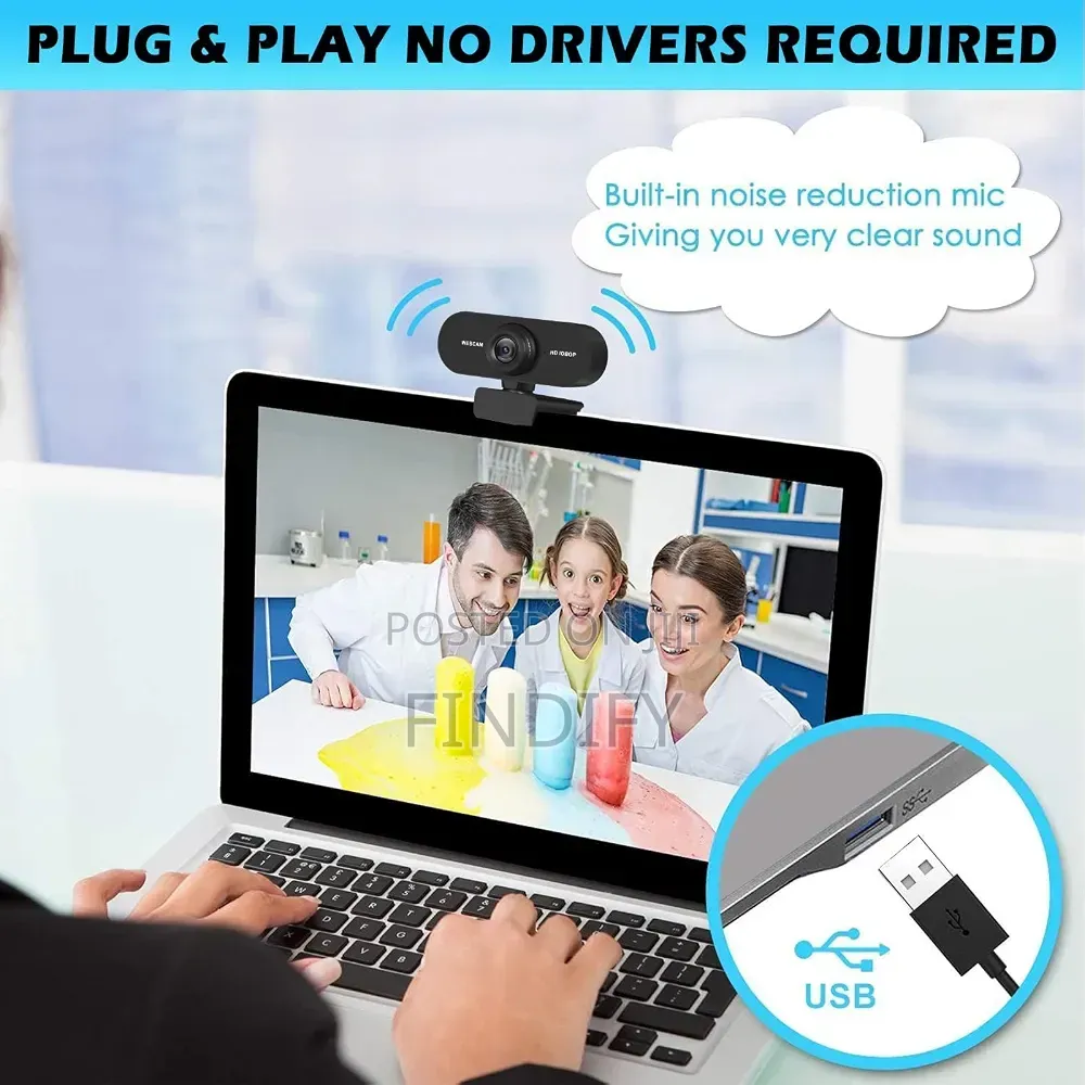 Webcam With Microphone, USB HD Camera, Webcam for Laptop Auto Focus