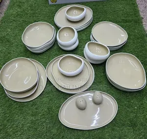 27pc Irregular Beige on White Dinner Set