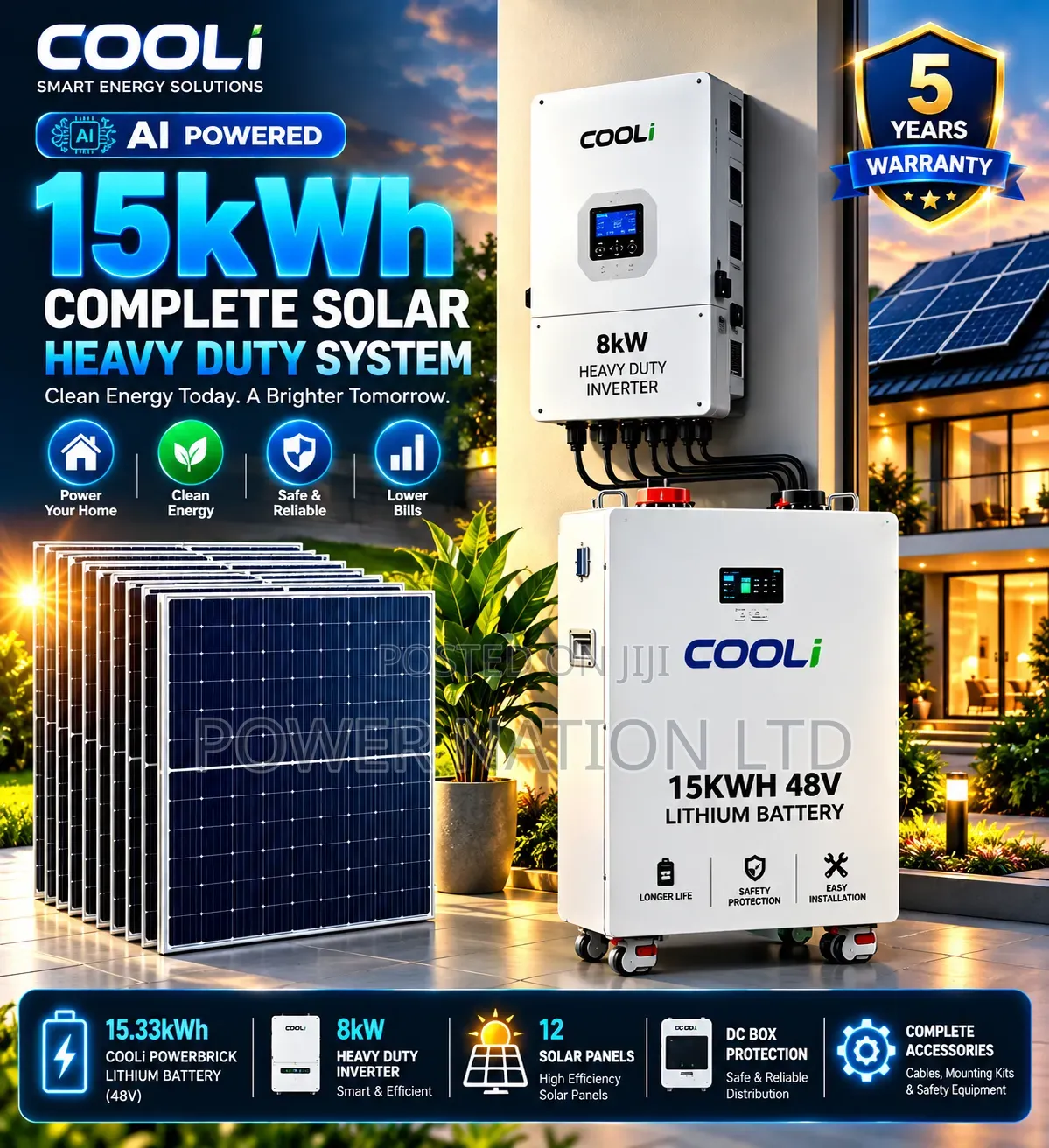 15kwh 48v Cooli Massive Clean Energy Hybrid Lithium Solar System Kit