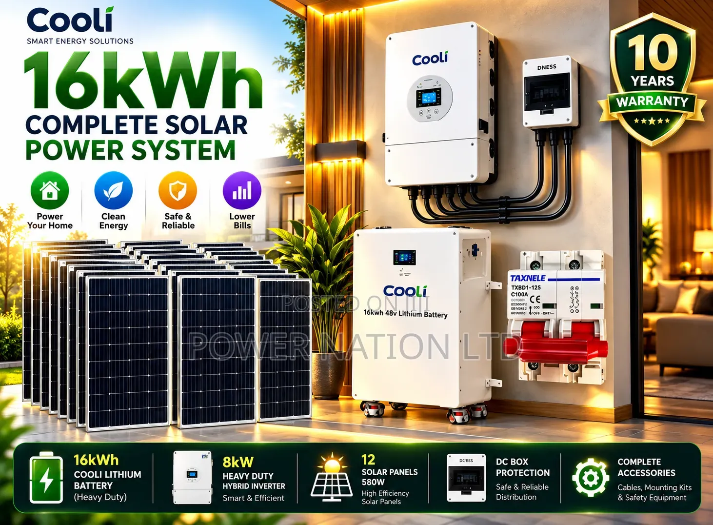 16kwh 48v Cooli Massive Clean Energy Hybrid Lithium Solar System Kit