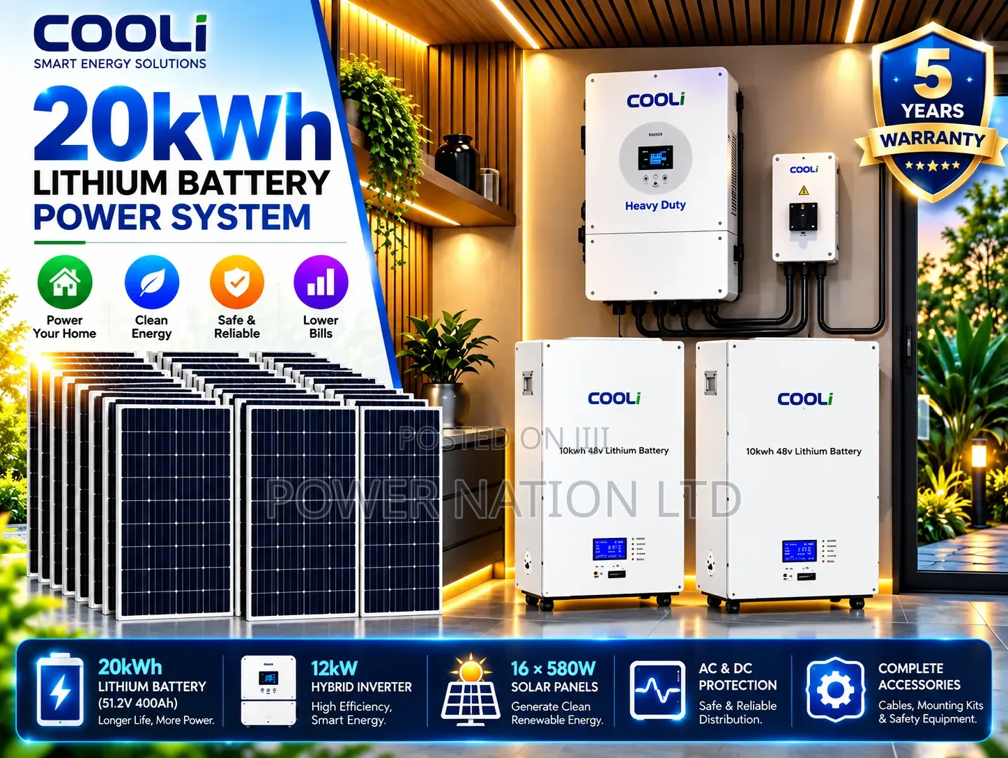 20kwh 48v Cooli Massive Clean Energy Hybrid Lithium Solar System Kit