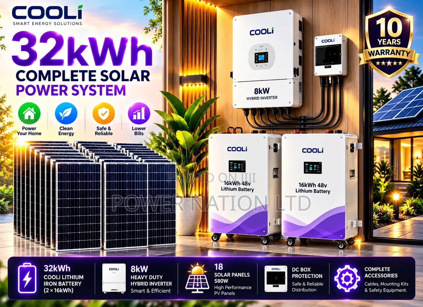 32kwh 48v Cooli Massive Clean Energy Hybrid Lithium Solar System Kit