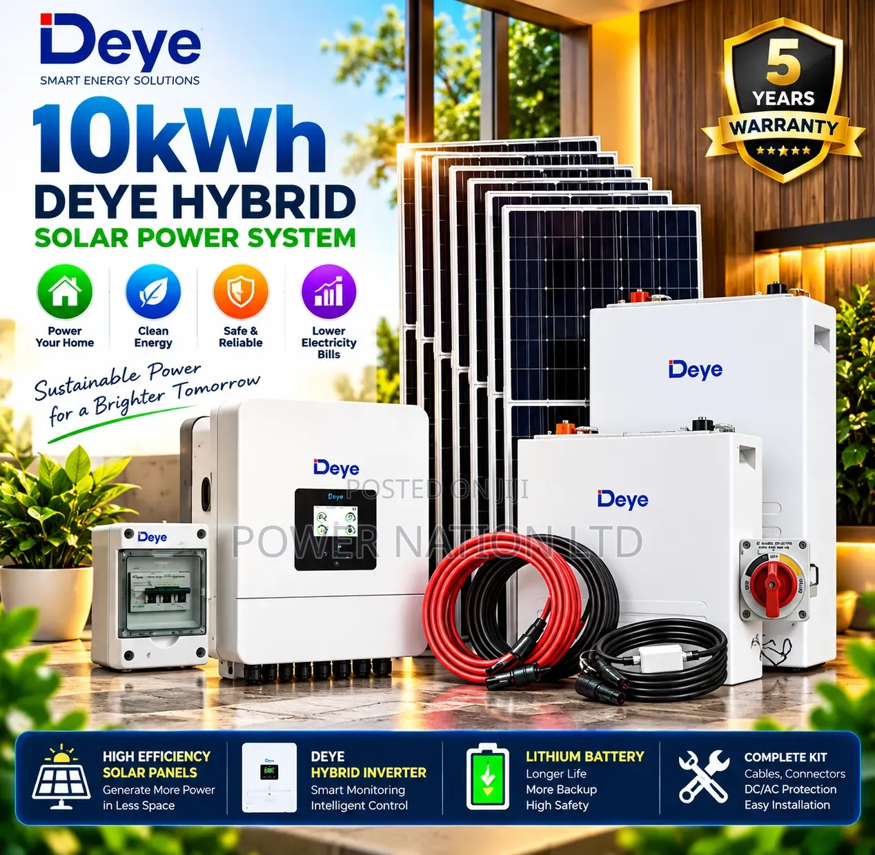 10kwh 48v Deye Massive Clean Energy Hybrid Lithium Solar System Kit