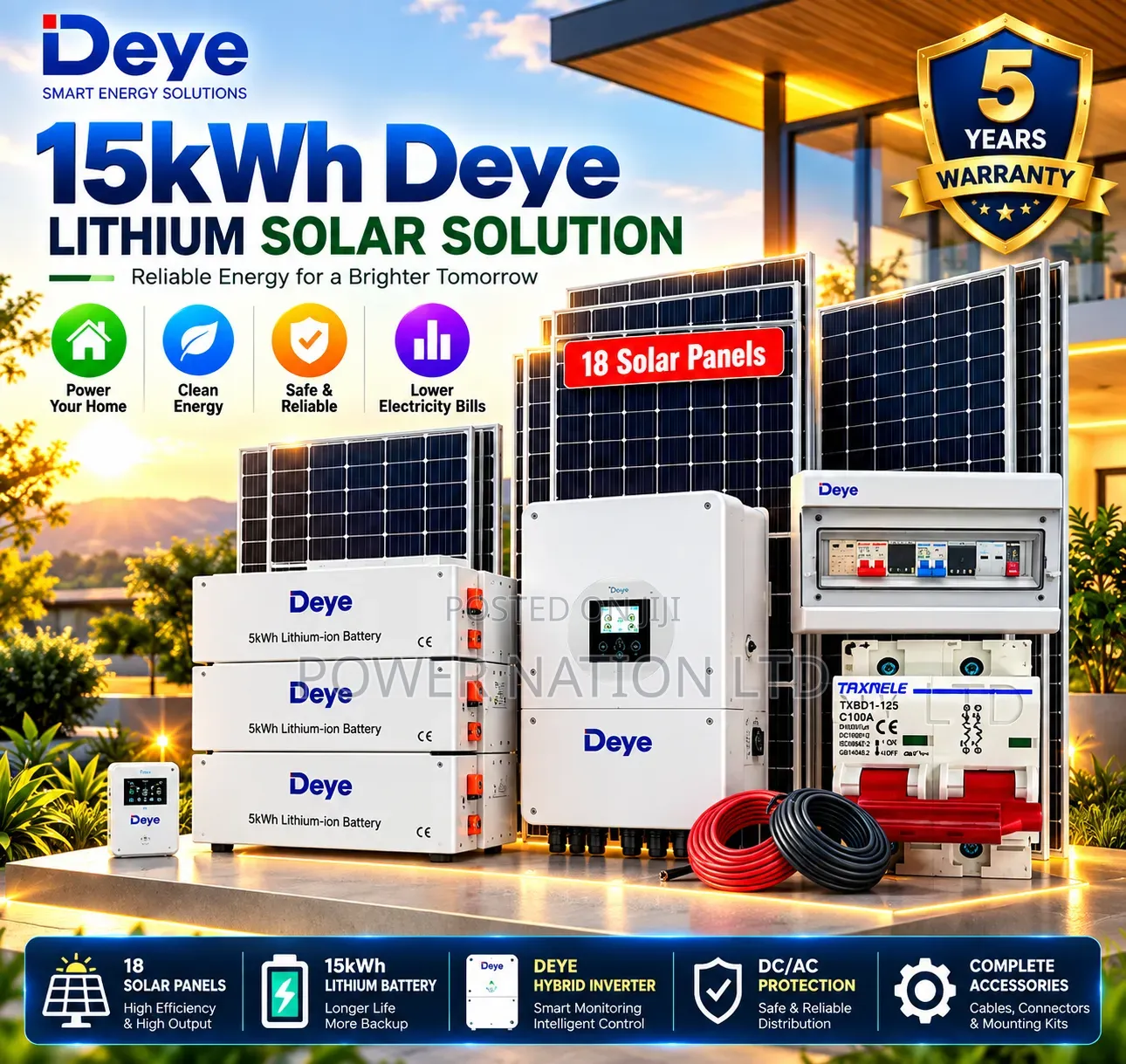 15kwh 48v Deye Massive Clean Energy Hybrid Lithium Solar System Kit