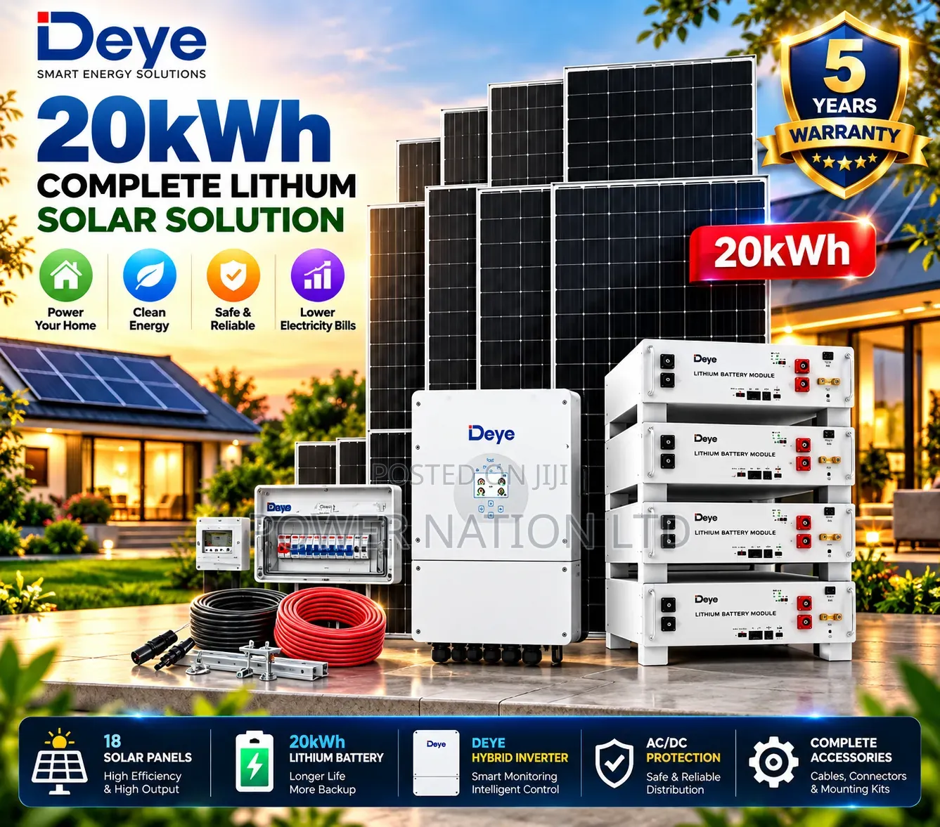 20kwh 48v Deye Massive Clean Energy Hybrid Lithium Solar System Kit