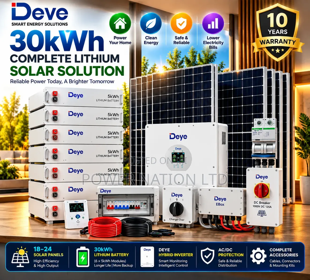 30kwh 48v Deye Massive Clean Energy Hybrid Lithium Solar System Kit