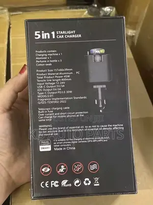 5in1 Car Fast Charger With Retractable Cables Perfume Diffuser