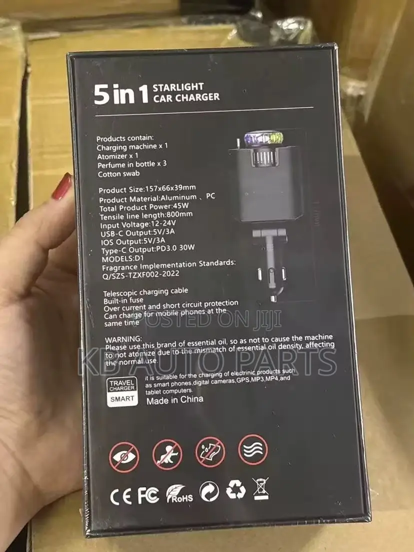 5in1 Car Fast Charger With Retractable Cables Perfume Diffuser