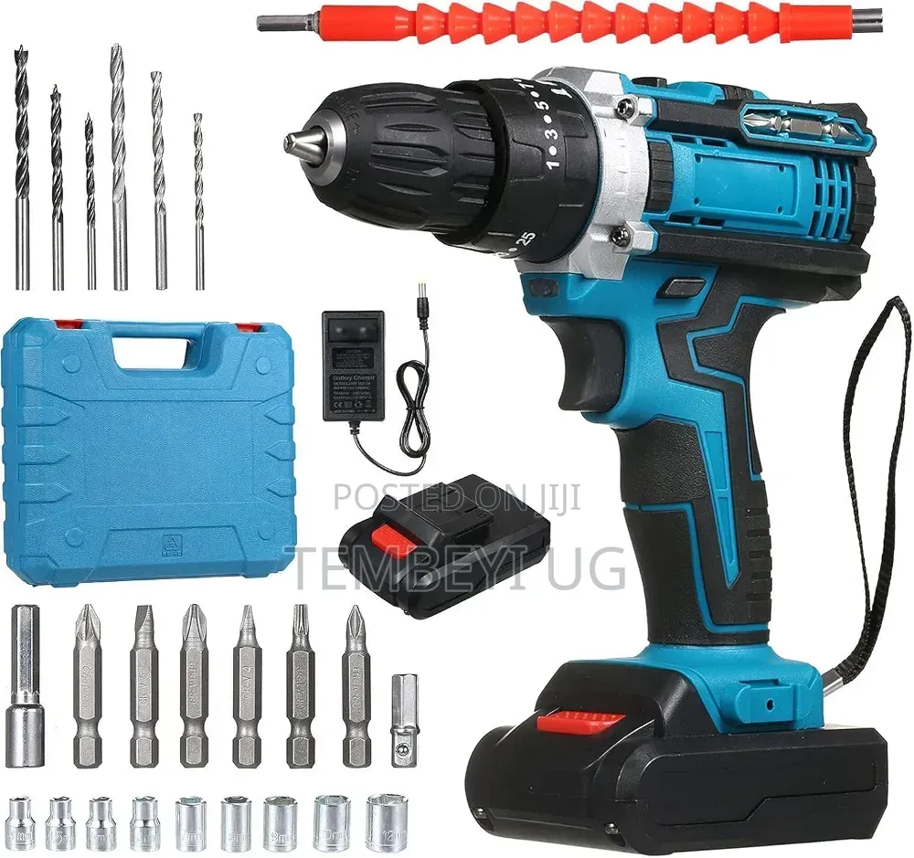 Cordless Drill Driver Kit 21V Electric Drill 2 Batteries Toolbox