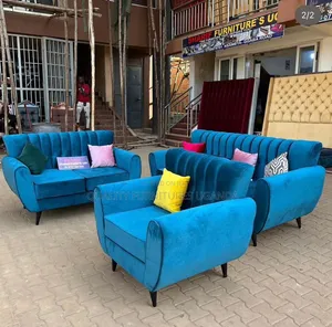 6 Seater Blue Butterfly Sofa Set