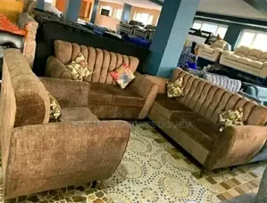 Brown Ribbed 6 Seater Sofa Set
