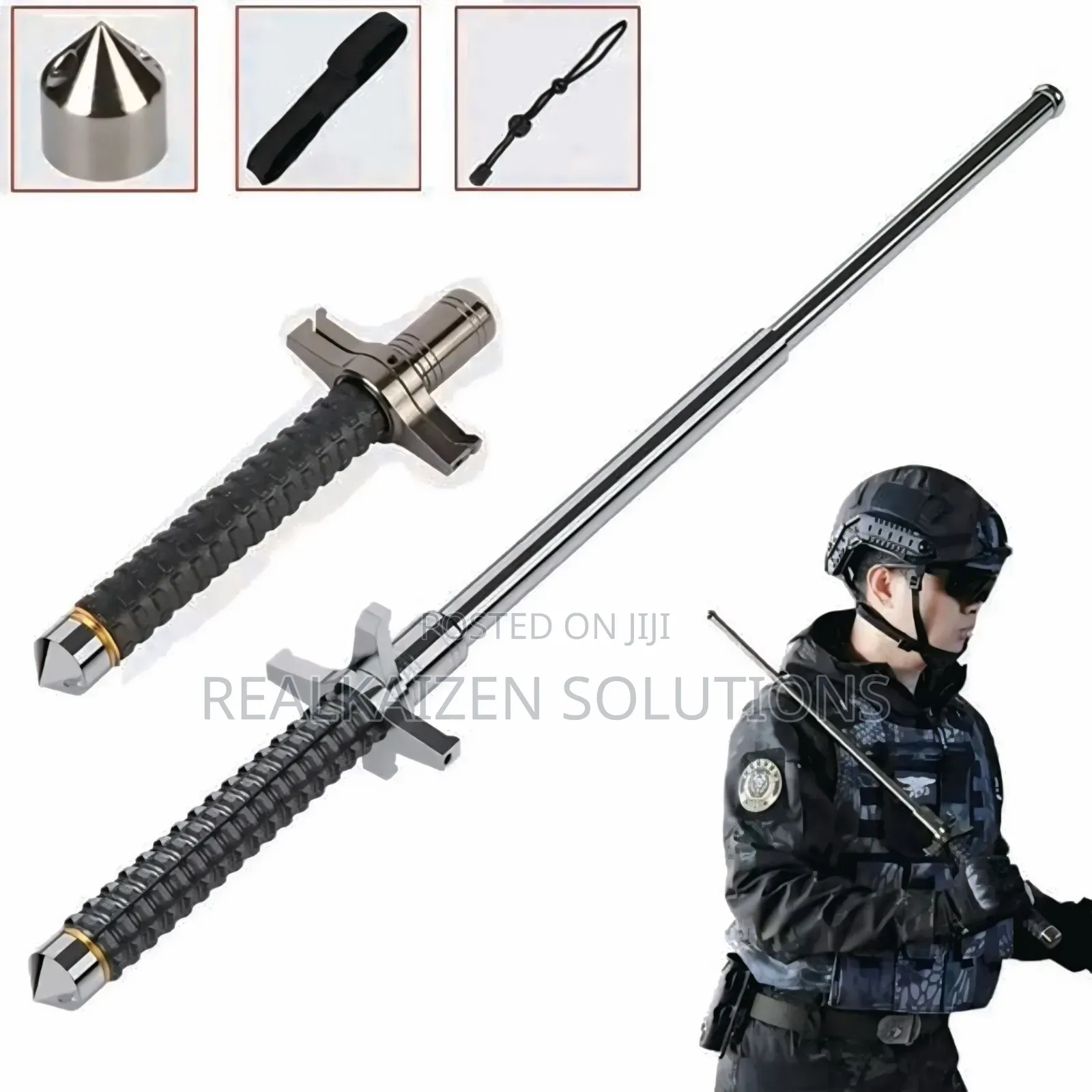 Telescopic Stick With Glass Breaker | Durable Metal Emergency Baton