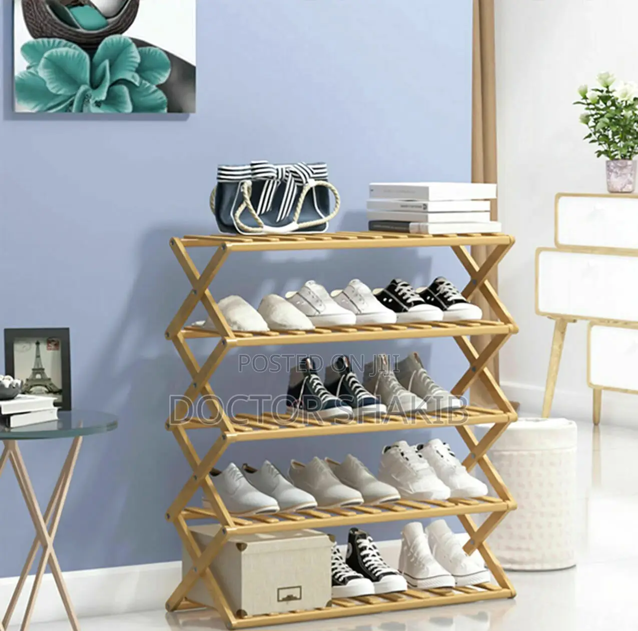 Multi-Tier Folding Wooden Shoe Rack Organizer