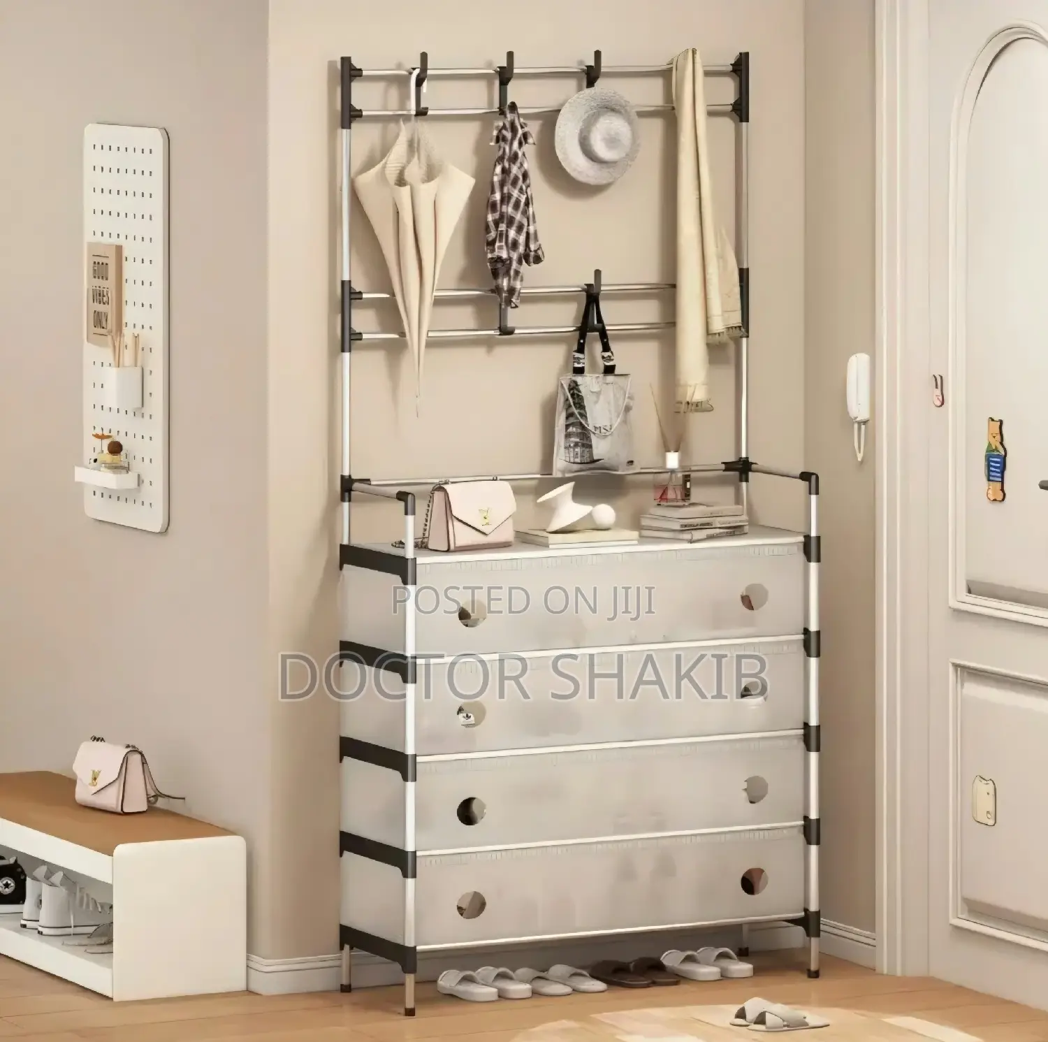 Multipurpose Coat and Dustproof Shoe Rack With Storage Shelves