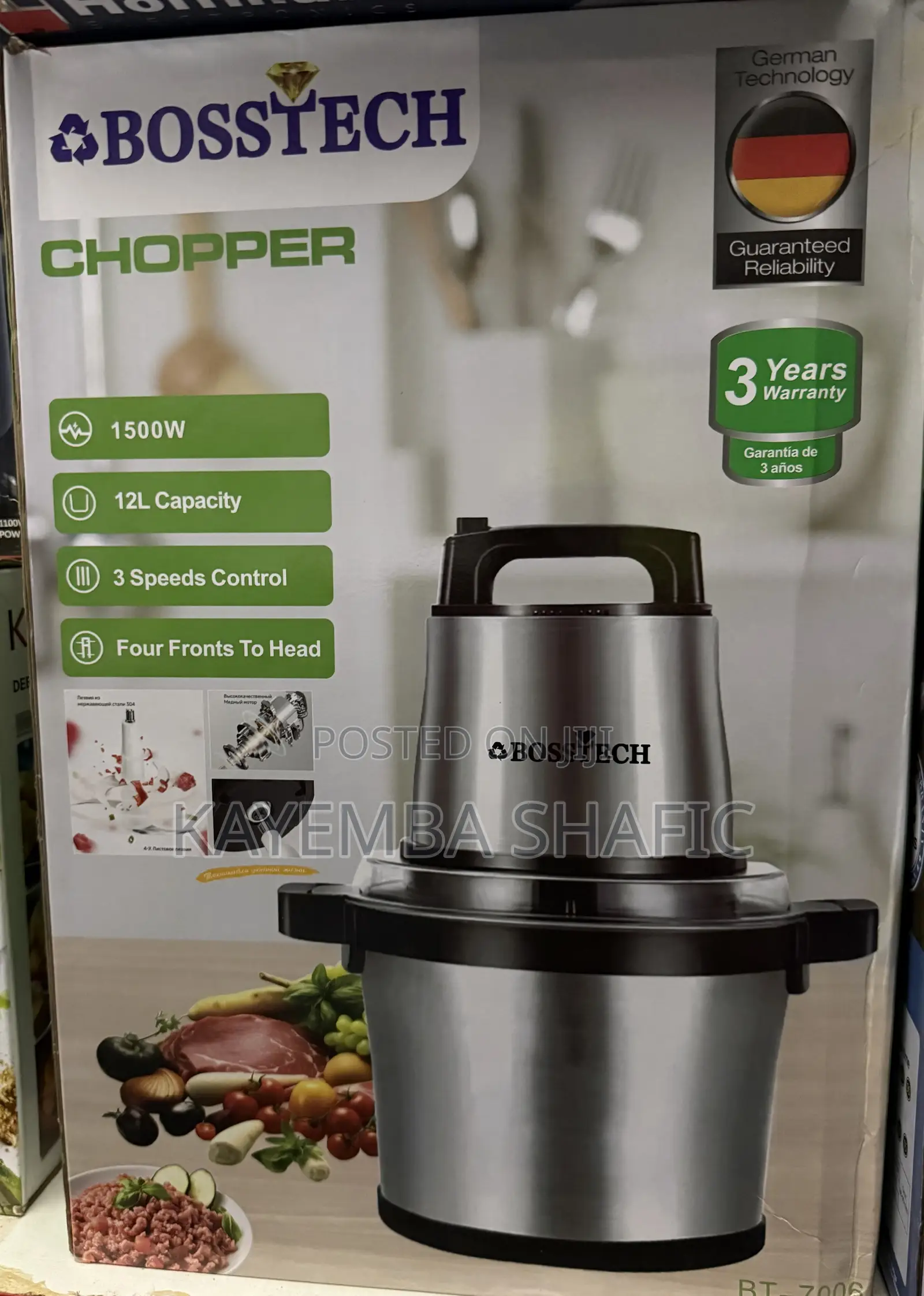 BOSSTECH 12L Electric Food Chopper & Meat Grinder - 1500W Heavy Duty