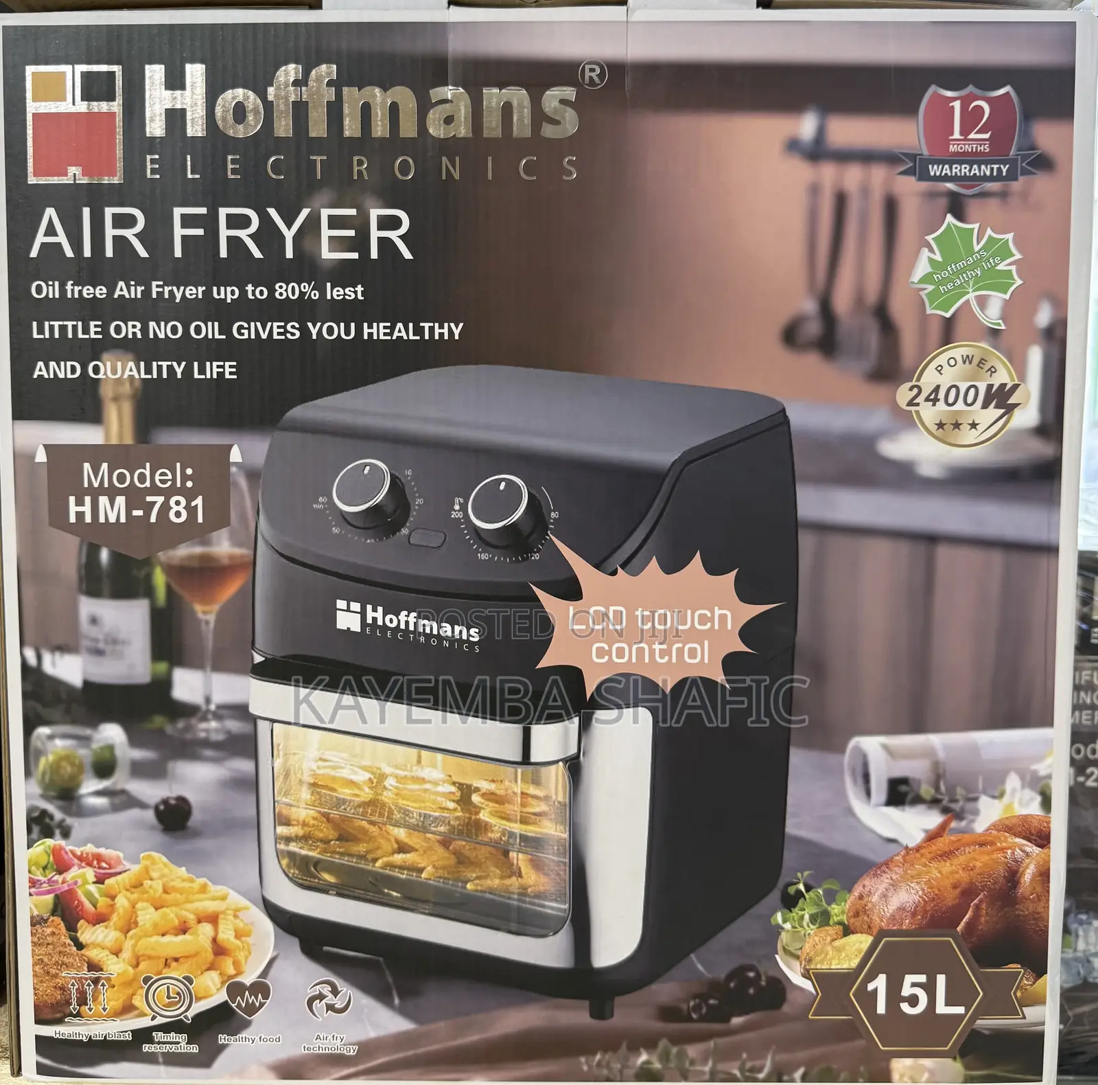 Hoffmans 15L Electric Air Fryer 2400W Oil-Free Oven (HM-781)