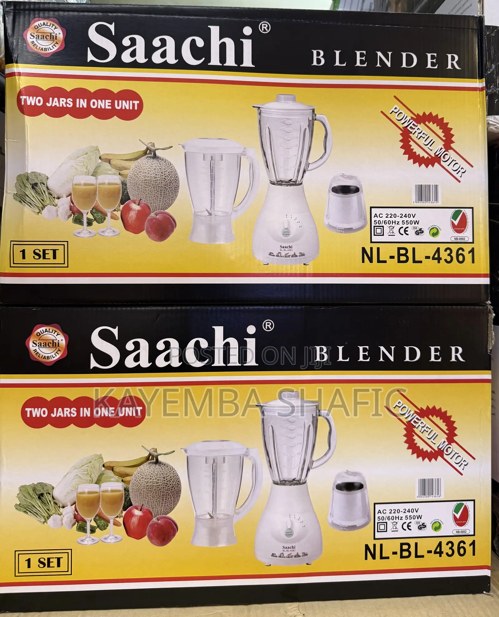 Saachi 3-in-1 Blender NL-BL-4361 With 2 Jars & Dry Grinder