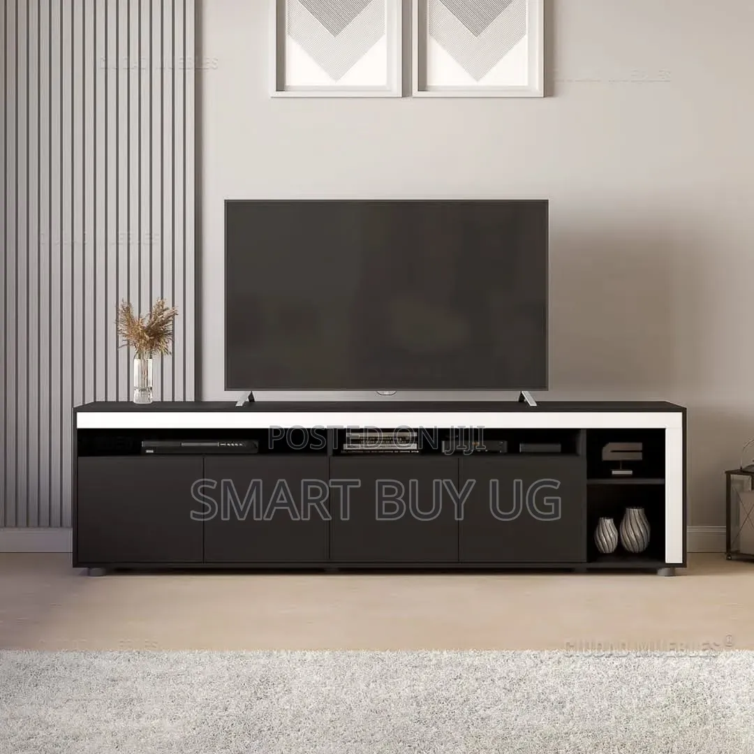 Simple Tvstand 6ft Black TV Stand Unit Bianca Wall Black