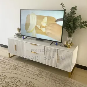 TV Stand Unit 5ft White Tvstand Wall Unit Gold