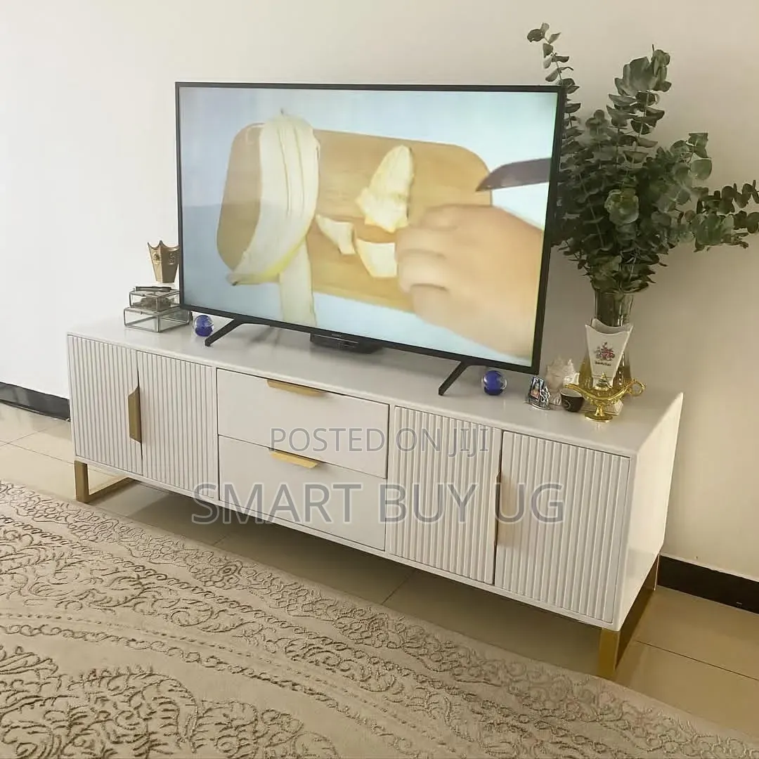 TV Stand Unit 5ft White Tvstand Wall Unit Gold
