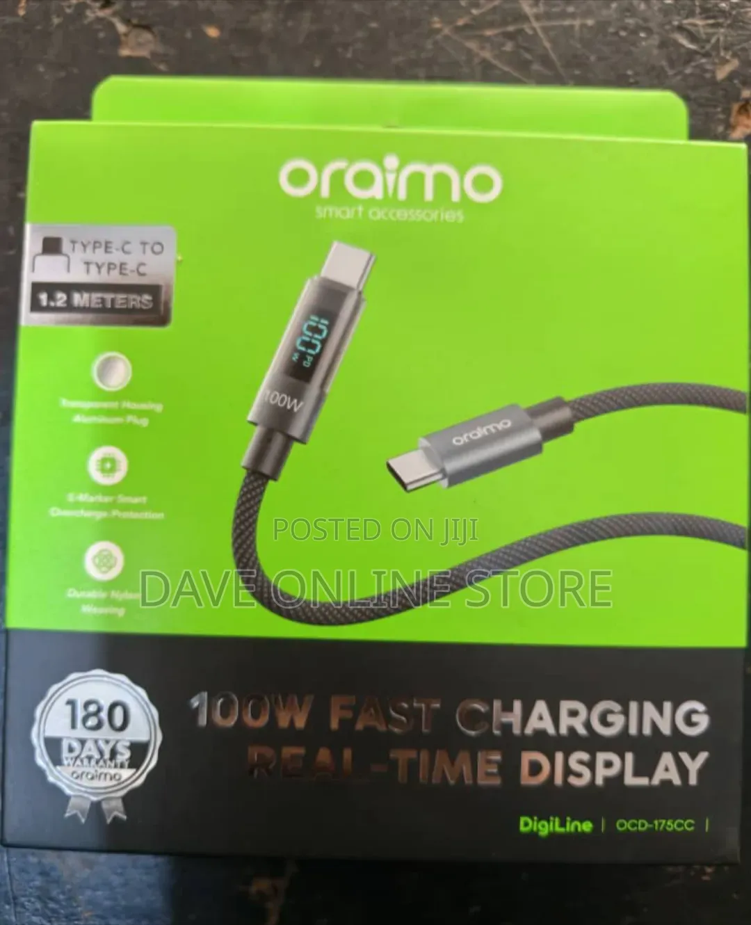 Oraimo DigiLine 100W 5A USB-C to USB-C Fast Charging Cable