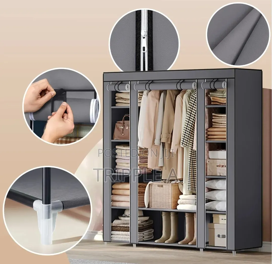 Portable Fabric Wardrobe With Steel Clothes Rail
