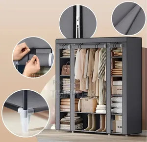 Portable Fabric Wardrobe With Steel Clothes Rail
