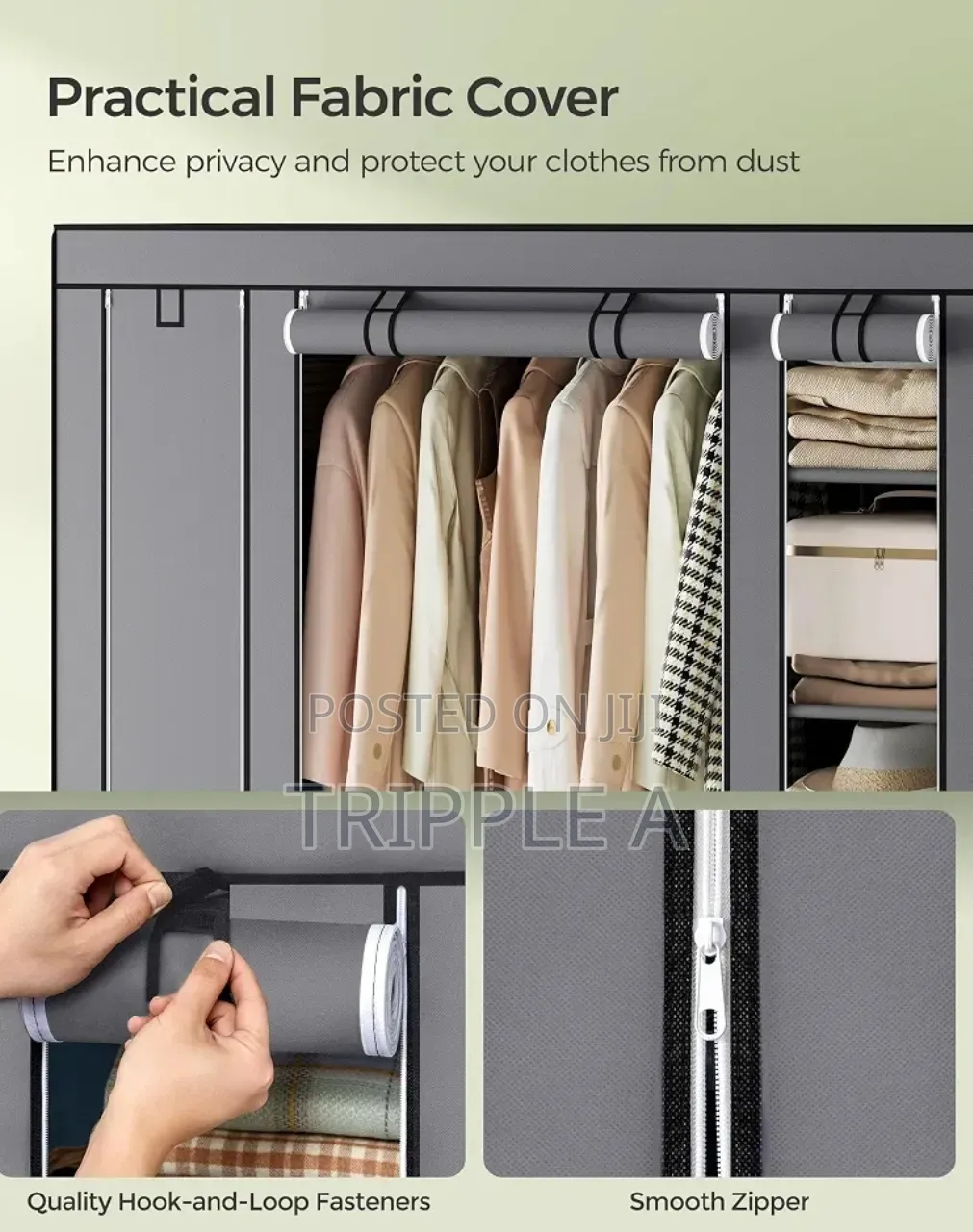 Portable Fabric Wardrobe With Steel Clothes Rail