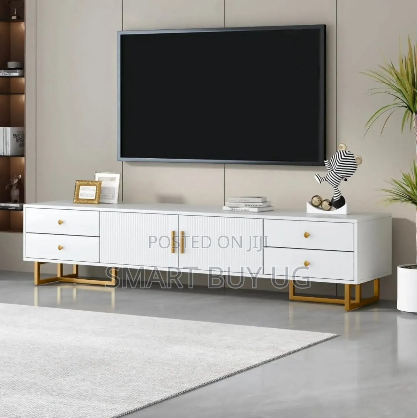White Tvstand 1.8m TV Stand Unit Storage Gold