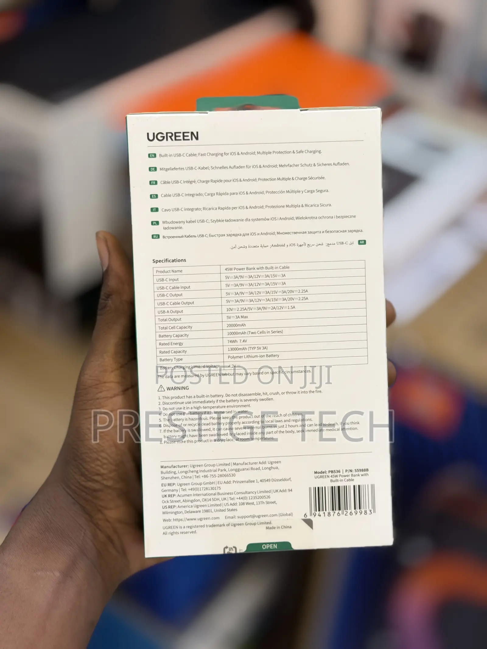 Ugreen 20000mah Nexode Power Bank 45W With Built-in Cable