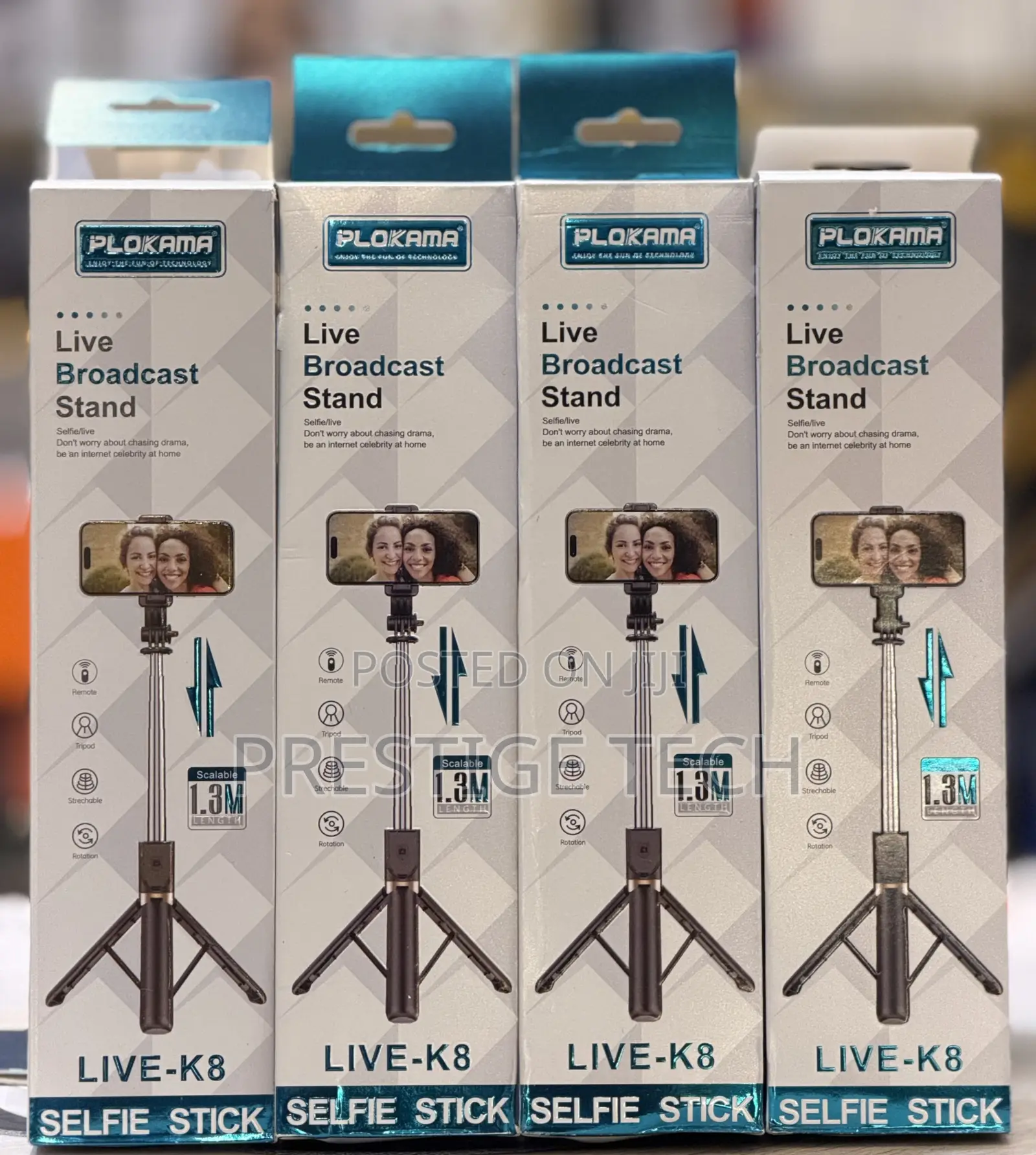 Plokama Live K8 Selfie Stick Tripod 1.3m Height With Bluetooth Remote
